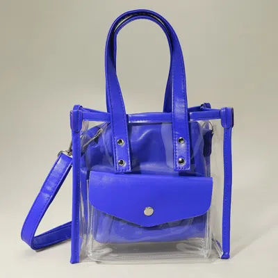 Fashnzfab Transparent Faux Leather Inner Pouch Tote Crossbody Bag In Blue