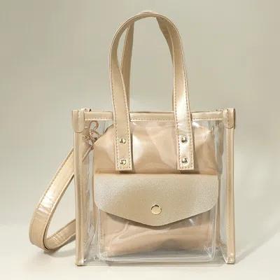 Fashnzfab Transparent Faux Leather Inner Pouch Tote Crossbody Bag In Gold