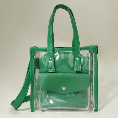 Fashnzfab Transparent Faux Leather Inner Pouch Tote Crossbody Bag In Green