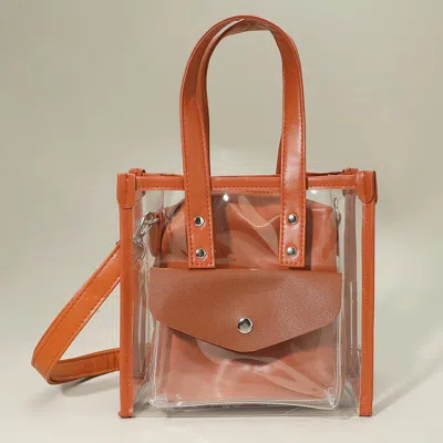 Fashnzfab Transparent Faux Leather Inner Pouch Tote Crossbody Bag In Orange