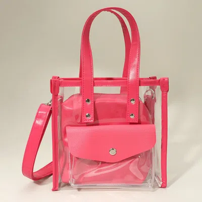 Fashnzfab Transparent Faux Leather Inner Pouch Tote Crossbody Bag In Pink