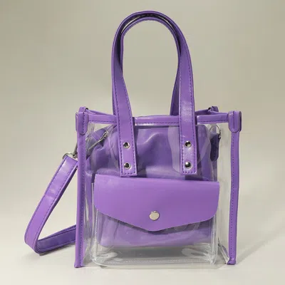 Fashnzfab Transparent Faux Leather Inner Pouch Tote Crossbody Bag In Purple