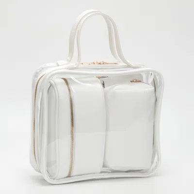 Fashnzfab Transparent Faux Leather Travel Cosmetic Bag Set In Red