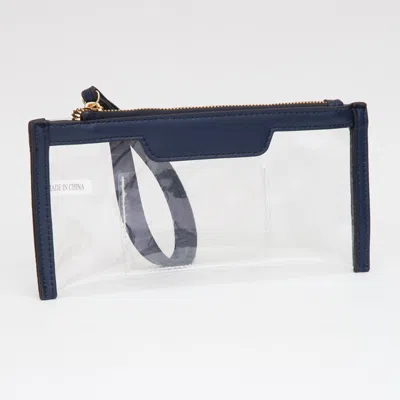 Fashnzfab Transparent Flap Wristlet Pouch / Clutch Bag In Blue