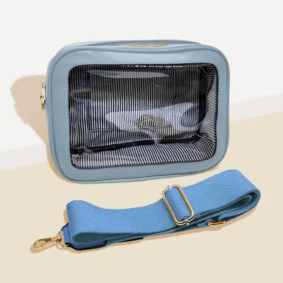 Fashnzfab Transparent Front Pointed Solid Faux Leather Crossbody Bag In Blue