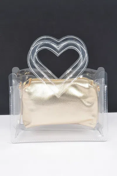 Fashnzfab Transparent Heart Shape Handle Clutch W/pouch In Multi