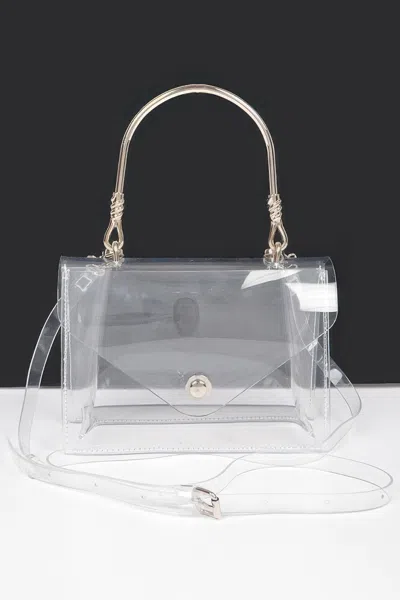Fashnzfab Transparent Metal Handle Flap Clutch In Silver