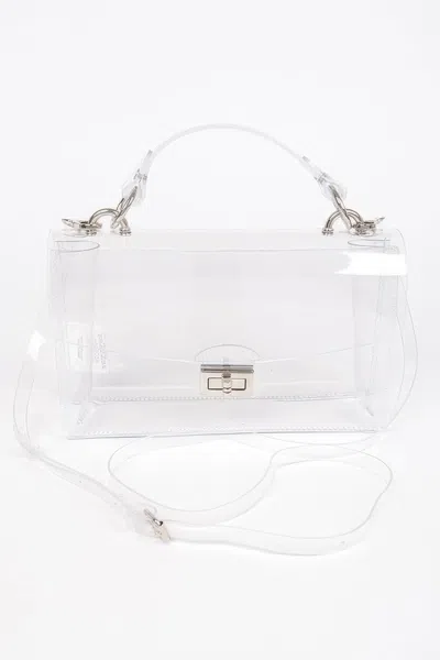 Fashnzfab Transparent Metal Studded Flap Bag In White
