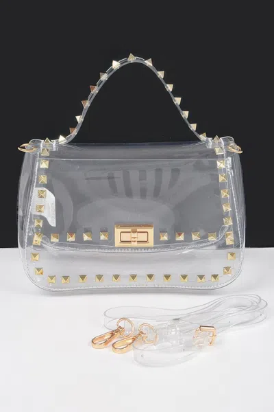 Fashnzfab Transparent Metal Studded Top Handle Bag In Multi