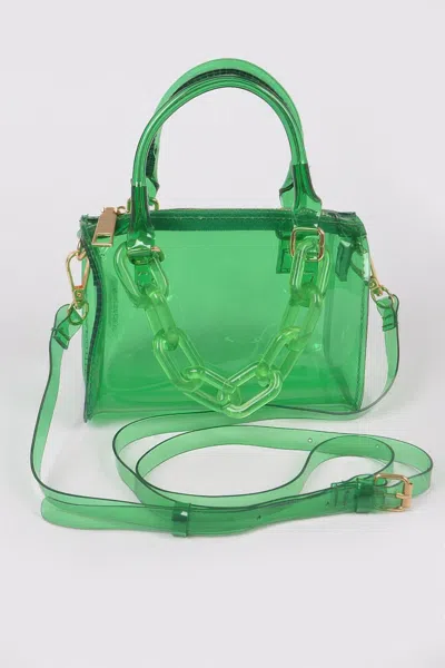Fashnzfab Transparent Mini Duffle Bag W/acrylic Chain In Green