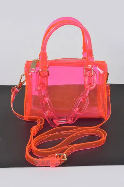 Fashnzfab Transparent Mini Duffle Bag W/acrylic Chain In Pink
