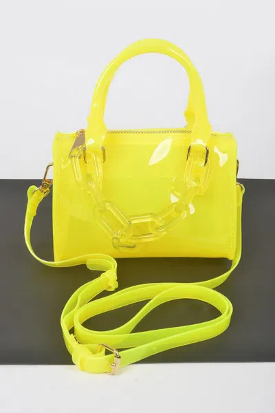 Fashnzfab Transparent Mini Duffle Bag W/acrylic Chain In Yellow
