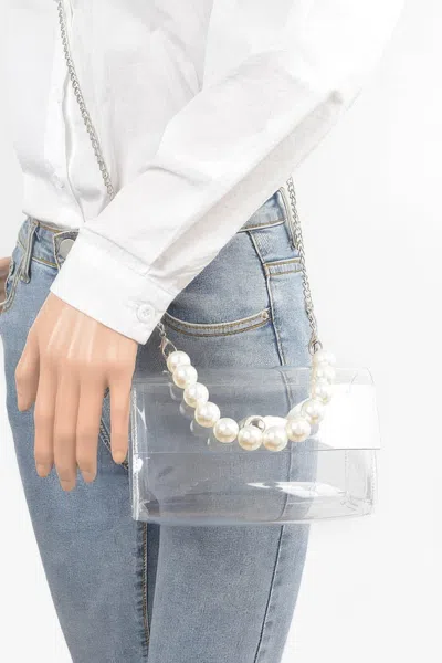 Fashnzfab Transparent Pearl Handle Flap Bag In Silver