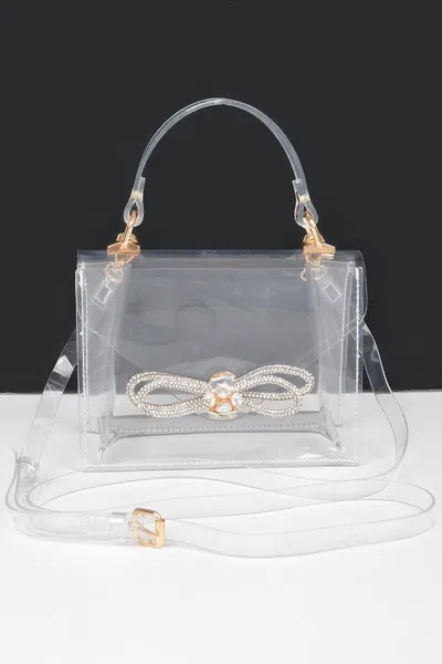 Fashnzfab Transparent Rhinestone Bow Top Handle Bag In Multi