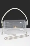 Fashnzfab Transparent Rhinestone Top Handle Flap Bag In Silver