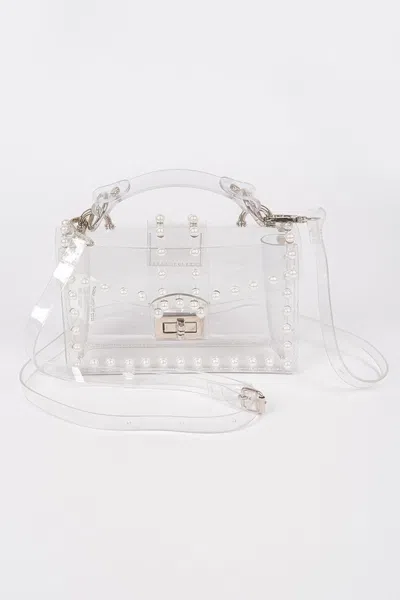 Fashnzfab Transparent Single Handle Clutch W/faux Pearl In Multi