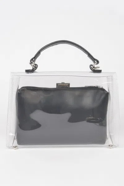Fashnzfab Transparent Top Handle Flap Bag W/ Pouch In Black
