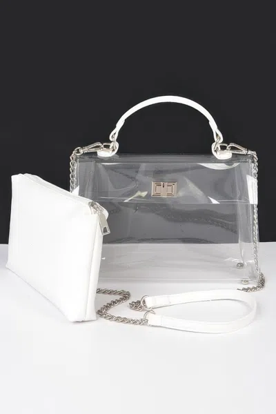 Fashnzfab Transparent Top Handle Flap Bag W/ Pouch In White