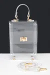 Fashnzfab Transparent Top Handle Flap Clutch In Gray