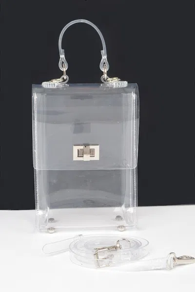 Fashnzfab Transparent Top Handle Flap Clutch In Silver
