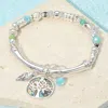 Fashnzfab Tree Of Life Charm Multi Bead Stretch Bracelet Abalone, Antique Silver In Multi