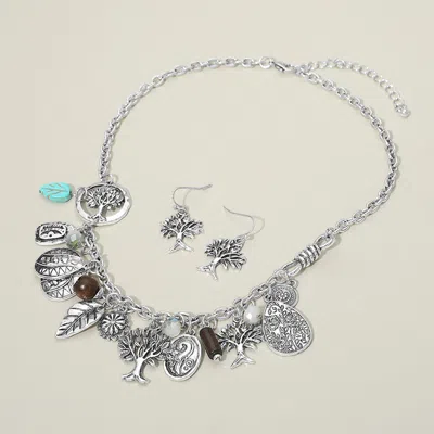 Fashnzfab Tree Of Life Leaf Charm Station Statement Necklace In Multi