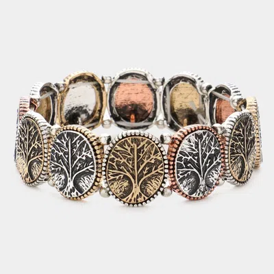 Fashnzfab Tree Of Life Metal Disc Stretch Bracelet In Multi
