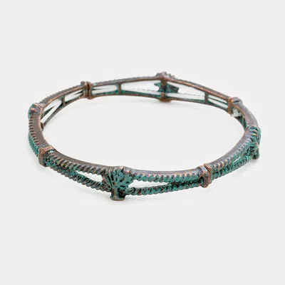Fashnzfab Tree Of Life Metal Stretch Bracelet In Green