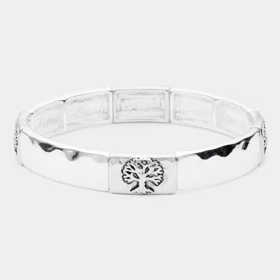 Fashnzfab Tree Of Life Pointed Hammered Metal Stretch Bracelet Antique Silver