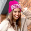 Fashnzfab Trellis Blinged Acrylic Beanie Hat In Pink