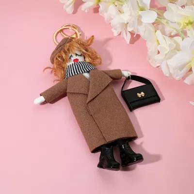 Fashnzfab Trench Coat Fashion Doll Keychain / Bag Charm In Brown