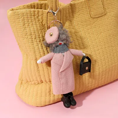 Fashnzfab Trench Coat Fashion Doll Keychain / Bag Charm In Pink