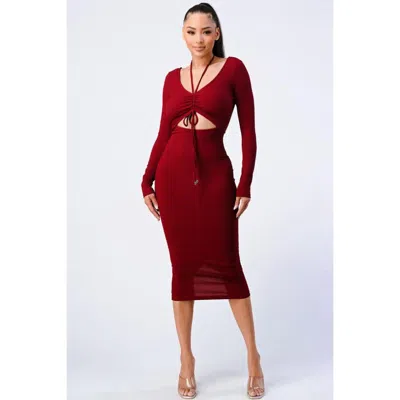 Fashnzfab Trendy Front Shirring Cut-out Long Sleeved Dress In White