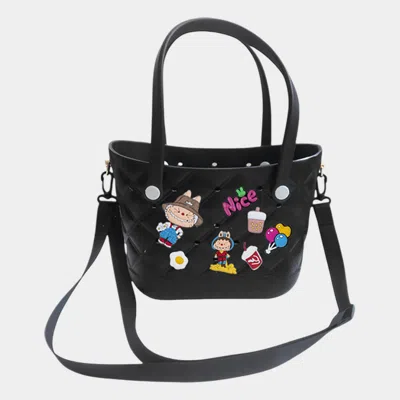 Fashnzfab Trendy Silicone Personalized Charm Handbag / Crossbody Bag In Black