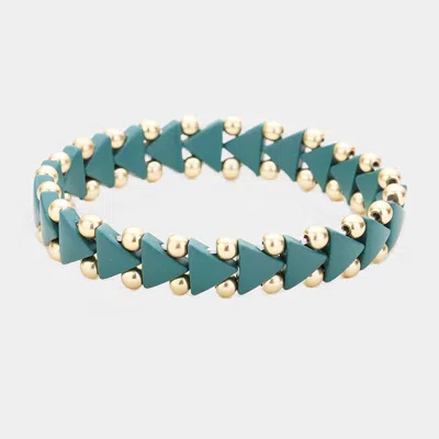 Fashnzfab Triangle Bead Metal Ball Stretchable Bracelets In Blue