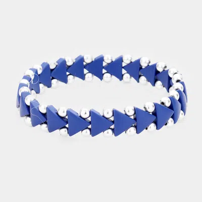 Fashnzfab Triangle Bead Metal Ball Stretchable Bracelets Navy, Silver In Multi