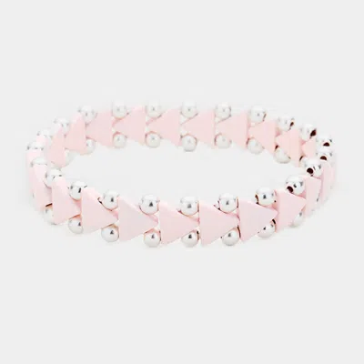 Fashnzfab Triangle Bead Metal Ball Stretchable Bracelets In Pink