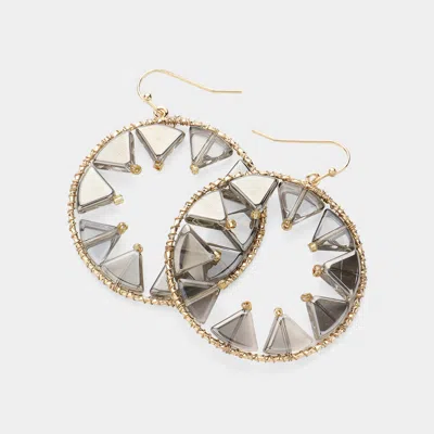 Fashnzfab Triangle Beads Embellished Open Circle Dangle Earrings In Gold