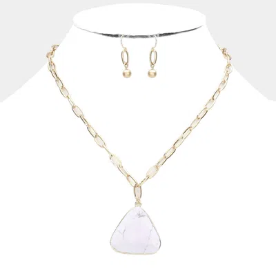 Fashnzfab Triangle Natural Stone Pendant Necklace In Multi