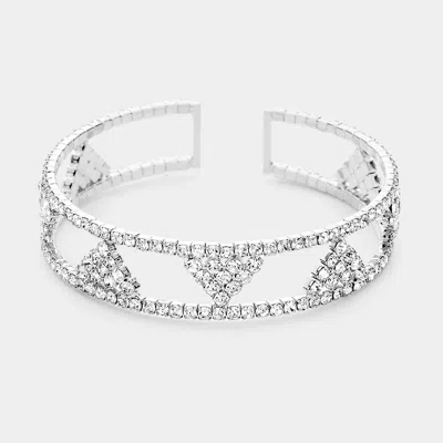 Fashnzfab Triangle Rhinestone Pave Accented Cuff Bracelet Silver