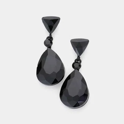 Fashnzfab Triangle Round Teardrop Stone Link Dangle Evening Earrings In Black