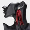 Fashnzfab Triangle Stone Cluster Pointed Sequin Tassel Dangle Gameday Earrings - Black, Red In Red