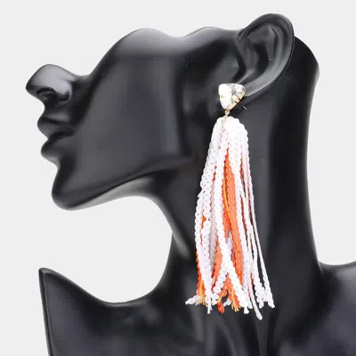 Fashnzfab Triangle Stone Cluster Pointed Sequin Tassel Dangle Gameday Earrings - Orange, White