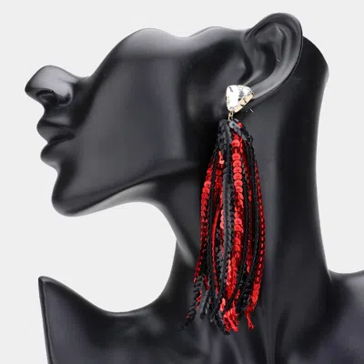 Fashnzfab Triangle Stone Cluster Pointed Sequin Tassel Dangle Gameday Earrings In Red