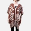 Fashnzfab Tribal Fringe Acrylic Poncho In Brown