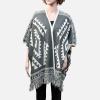 Fashnzfab Tribal Fringe Acrylic Poncho In Gray