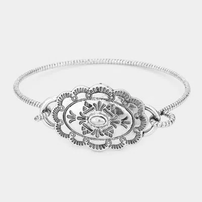Fashnzfab Tribal Metal Hook Bracelet Silver Burnished In Multi