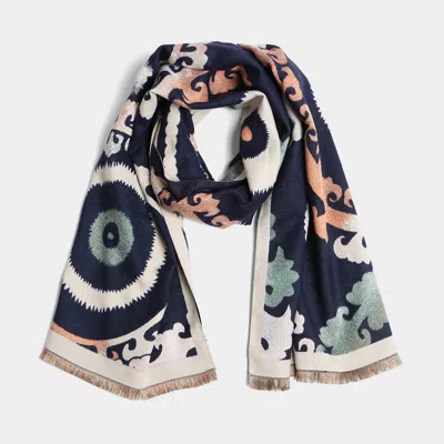 Fashnzfab Tribal Oblong Scarf In Blue
