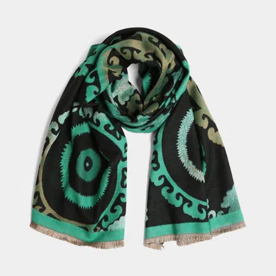 Fashnzfab Tribal Oblong Scarf In Green