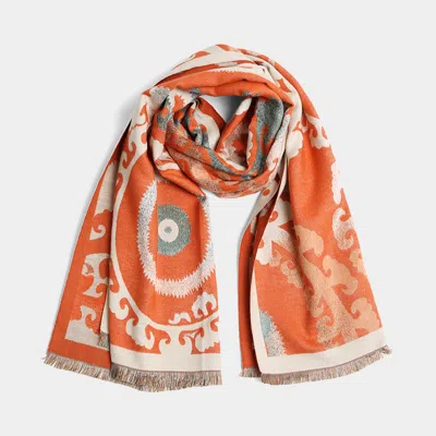Fashnzfab Tribal Oblong Scarf In Orange
